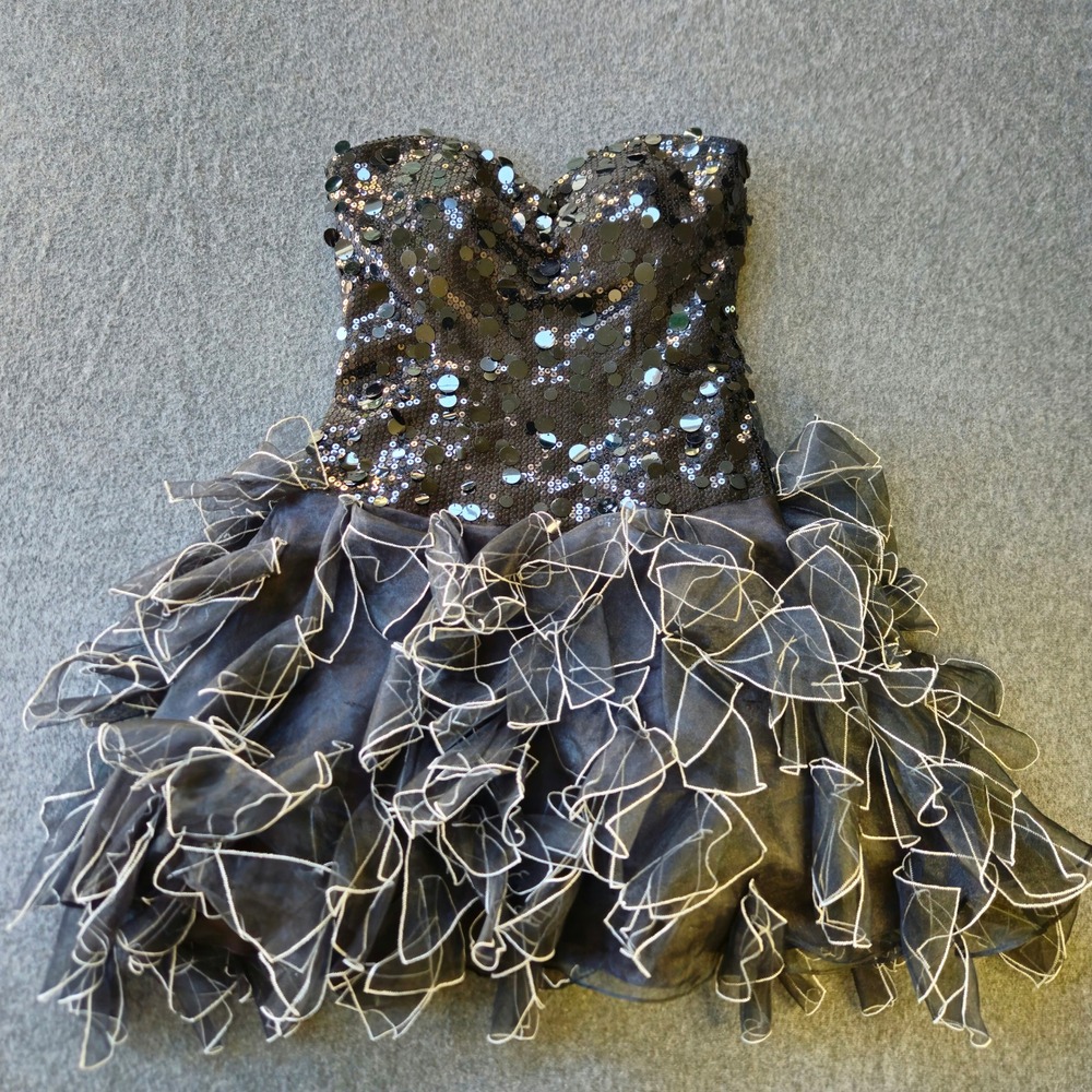 Jovani Sequin Ruffle Mini Dress Strapless Sweetheart Size 00 Prom Party Cocktail